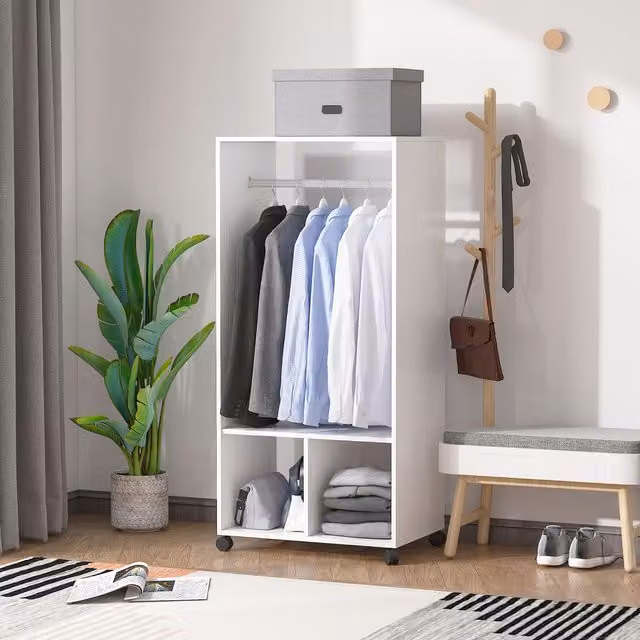 HOMCOM Modern Open Wardrobe Clothes Rail with Hanging Rod and Storage Closet Organiser in White