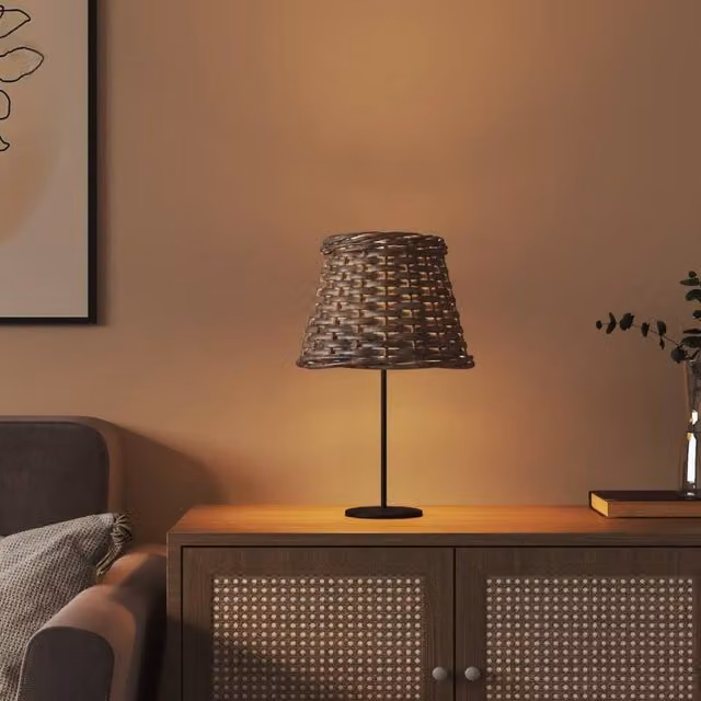 Berkfield Home Round Wicker Lamp Shade in Brown, W/D/H: 15 x 15 x 12 cm