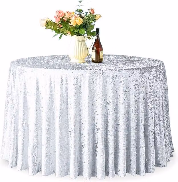 Neel Blue White Diamond Velvet Round Tablecloth
