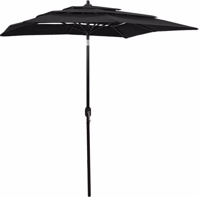 Berkfield Home 3-Tier Parasol with Aluminium Pole, Black, W: 200 cm x D: 200 cm – 1