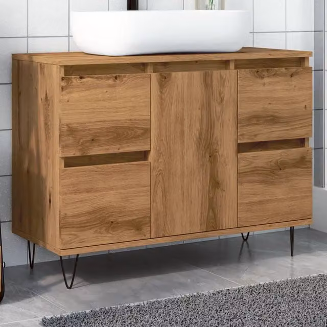 Berkfield Home Artisan Oak Bathroom Cabinet in Brown, W/D/H: 80 x 33 x 60 cm – 1