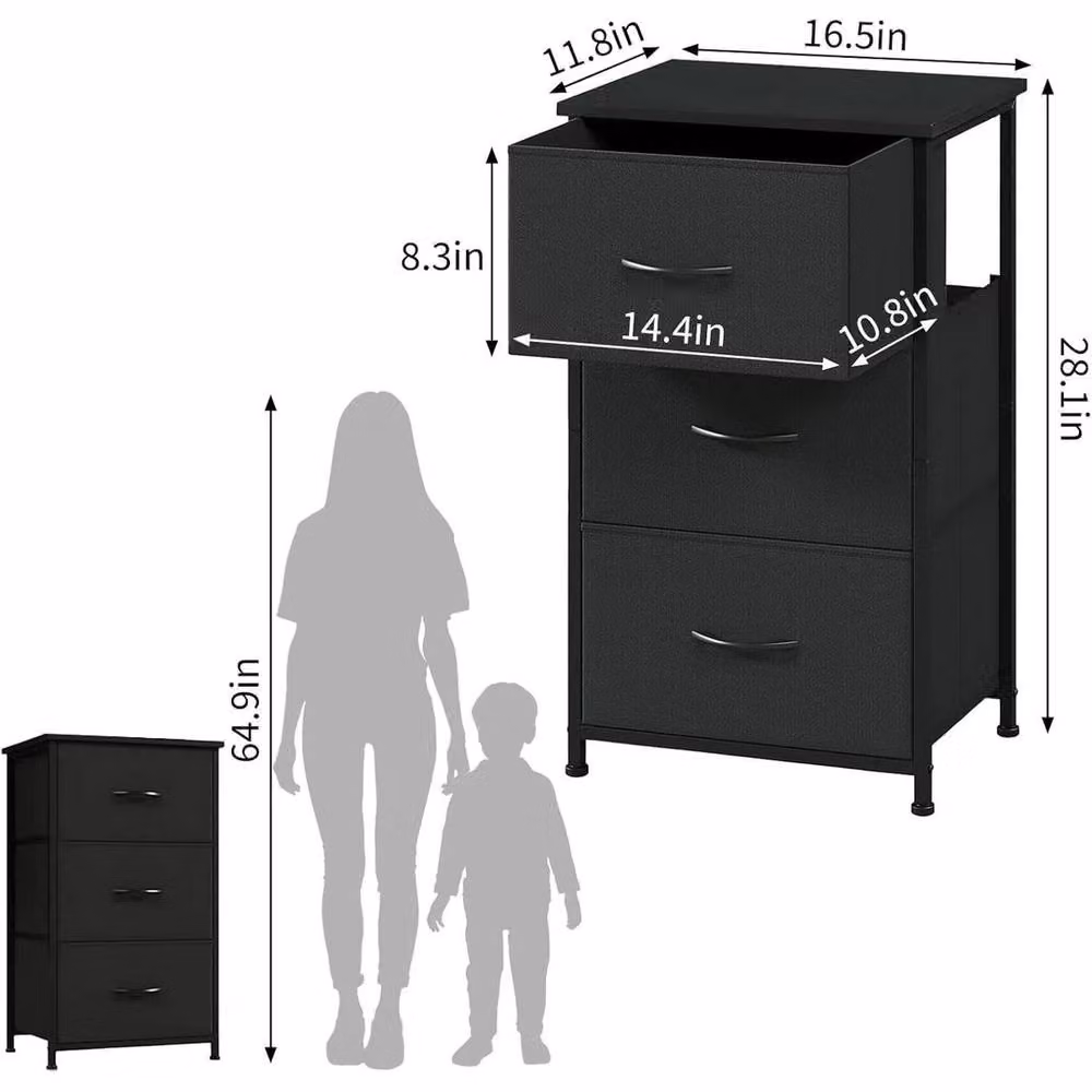 KORVIXA 3-Drawer Dresser with Removable Black Fabric Bin Storage – 2