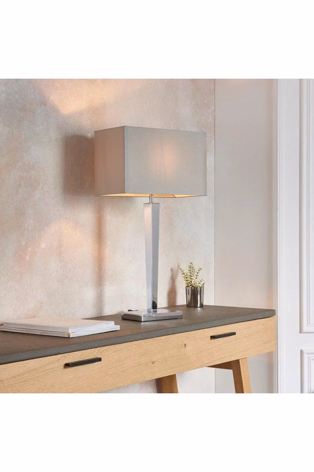 Netlighting Moreto Table Lamp in Chrome with Grey Silk Effect Shade B22 – 2