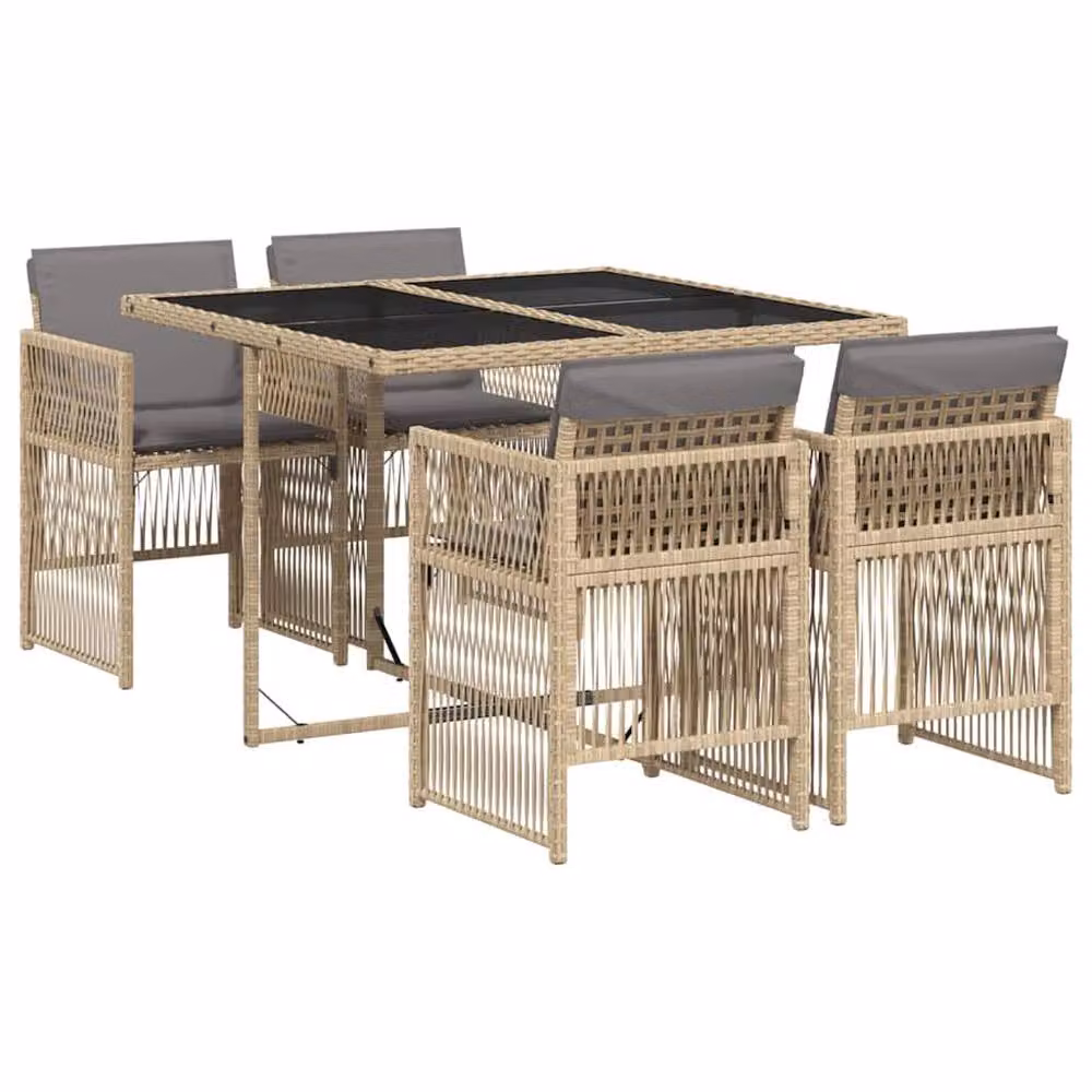Berkfield Home Modern Polyrattan Garden Dining Set in Beige and Black – 2