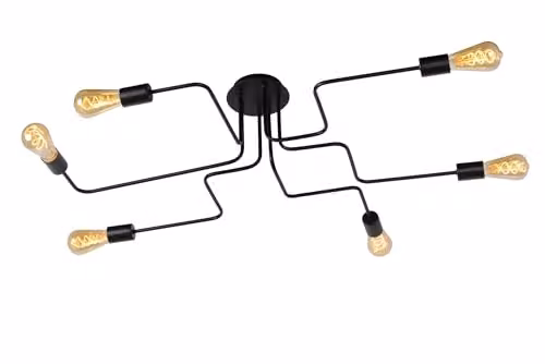 Lucide Lester Dimmable Modern Metal Flush Ceiling Light, Black, 6 x E27