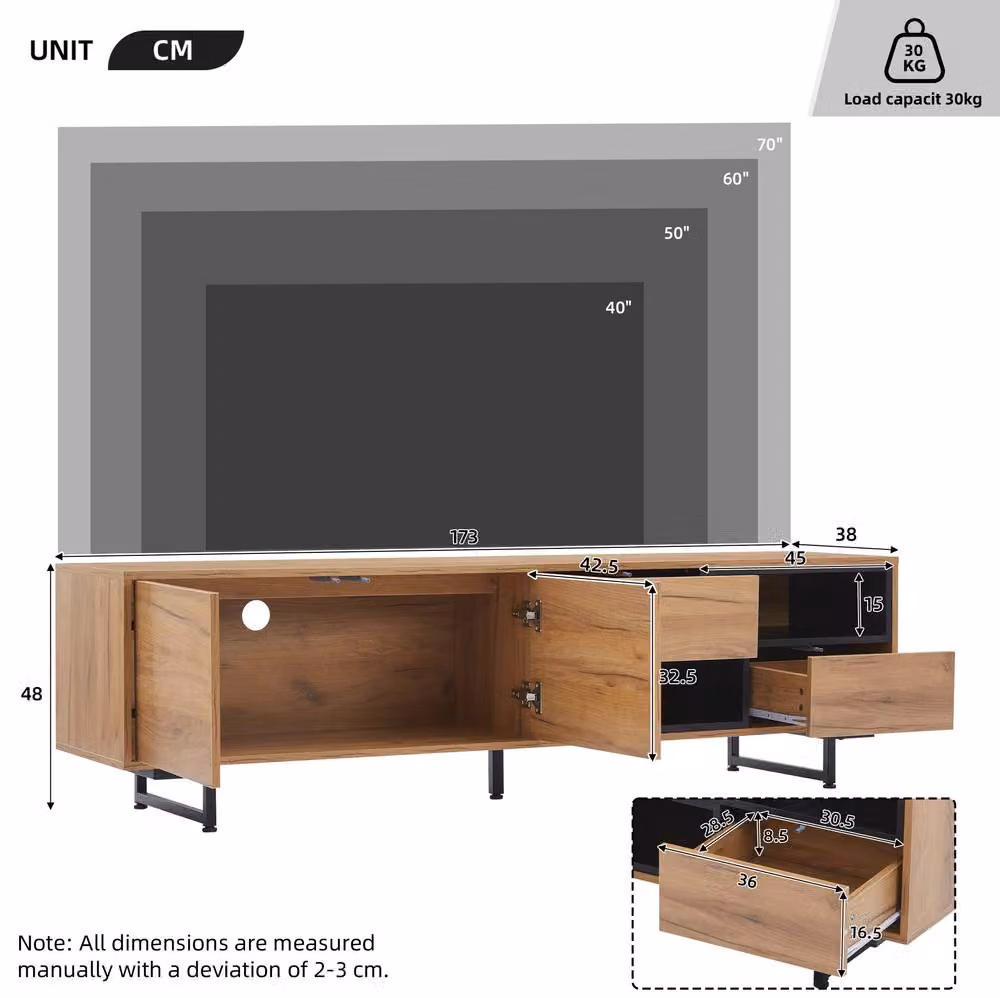 STILVORA Modern Wood TV Cabinet with 2 Doors and 2 Drawers in Brown, W/D/H: 173 x 38 x 48 cm – 4