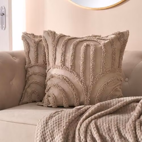 OHS Tufted Arches Decorative Square Cushion Covers, Set of 2, Beige/Brown, W/D/H: 45 x 45 x 45 cm – 2