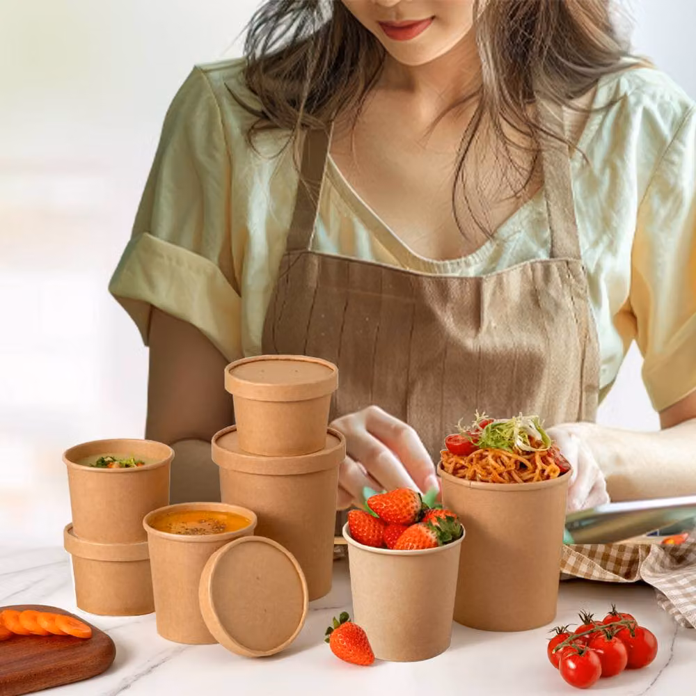 ECONX Disposable Brown Kraft Paper Soup Containers with Lids, 8oz, 200 Pieces – 11