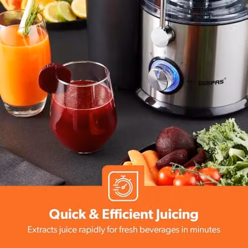 Geepas 800W Centrifugal Juice Extractor in Silver and Black with Stainless Steel Body, 75mm Wide Mouth, 2 Speed and Pulse Functions – 4