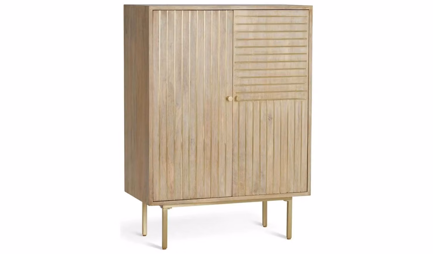 Samara 2 Door Mango Wood Sideboard in Natural Brown with Gold Metal Accents, W/D/H: 110.5 x 40.0 x 76.75 cm