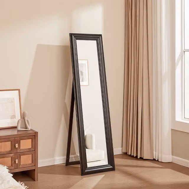 Livingandhome Modern Rectangular Black Wood Freestanding Floor Mirror