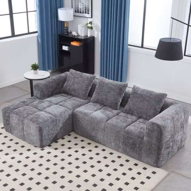 Direct Wicker Grey L-Shape Modular Sectional Cloud Couch, 3 Seater Reversible Upholstered Sofa with Scatter Cushions and Removable Fabric Covers