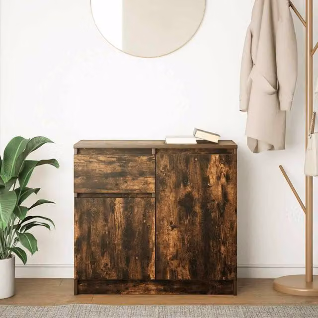 Berkfield Home Smoked Oak Sideboard with Drawer in Brown, W/D/H: 71 x 35 x 65 cm