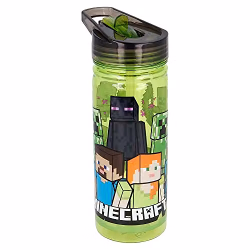 Stor Minecraft Tritan Flip Top Water Bottle, 580 ml, Pink, Black or Green