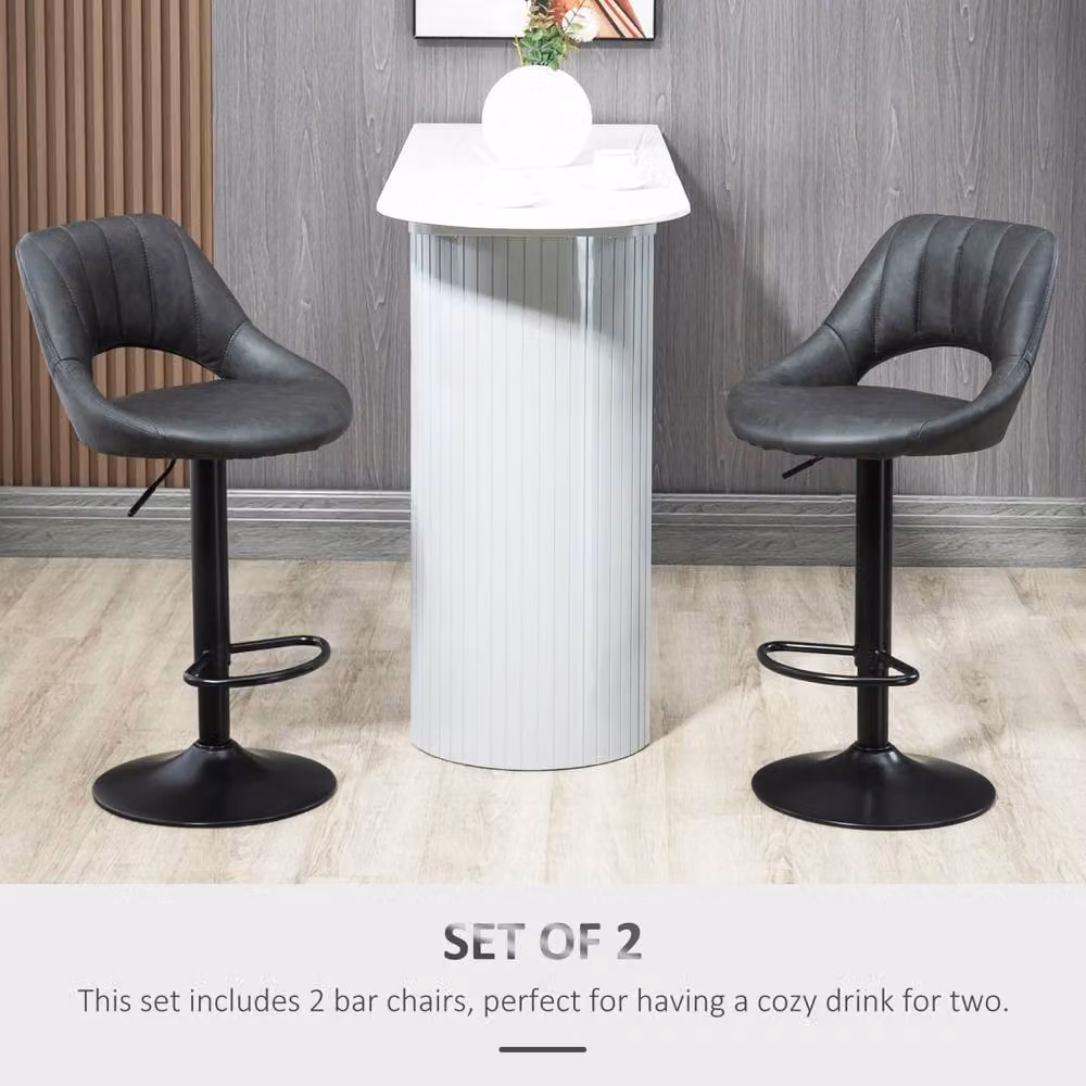 Wyld Haus Dova Lure Grey Faux Leather Swivel Bar Stools Set of 2 with Adjustable Height – 5