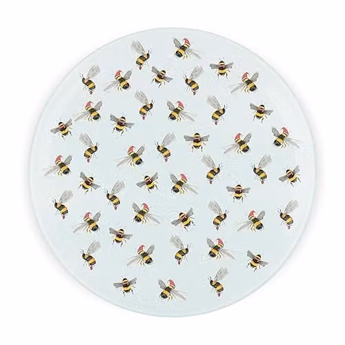 Purely Home Christmas Bees Round Glass Worktop Protector with Non-Slip Feet, Multicolour, Diameter: 30 cm