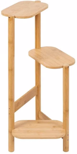 FLAVORA 3 Tier Corner Wooden Plant Stand, Brown Lacquered Bamboo and Wood Planter, H 75 cm x W 32 cm x D 32 cm