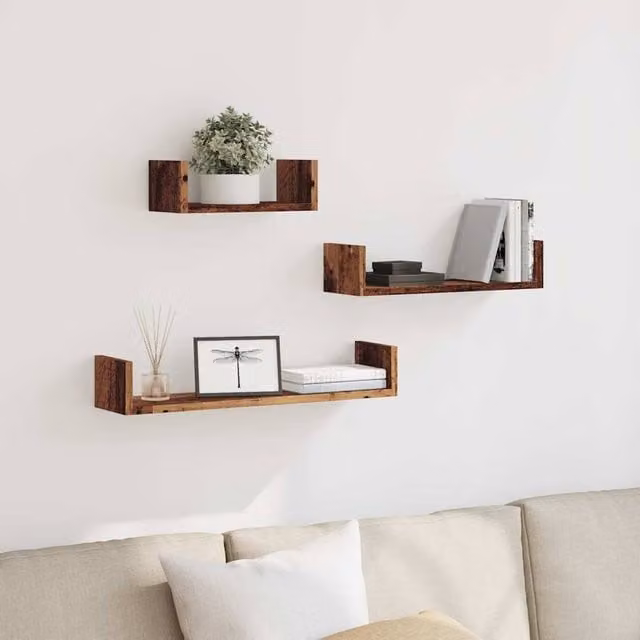 Berkfield Home Set of 3 Rustic Brown Decorative Wall Shelves in Engineered Wood – 1