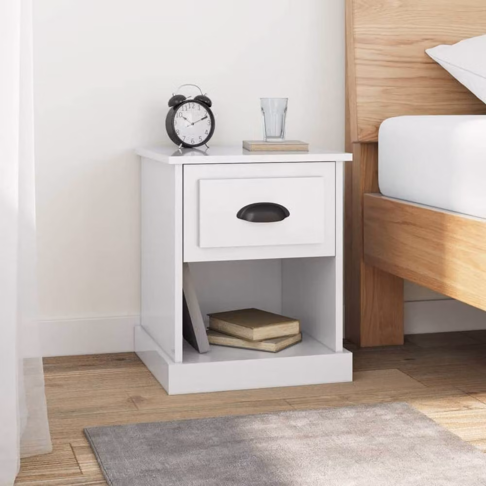 Berkfield Home Set of 2 High Gloss White Bedside Cabinets, W/D/H: 39 x 39 x 47.5 cm – 2