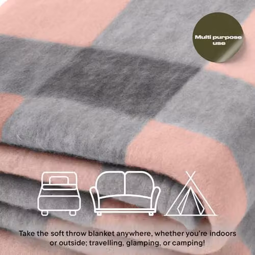 Dreamscene Pink and Grey Checked Fleece Throw Blanket, W/D/H: 120 x 150 cm – 4