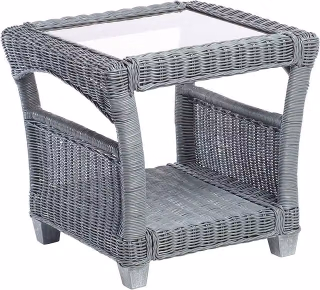 Desser Dijon Natural Lamp Table in Grey with Glass and Rattan Top