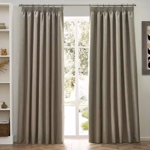 Riva Home Dawn Thermal Blackout Pencil Pleat Curtains, Beige, Width: 117 cm, Drop: 183 cm – 3