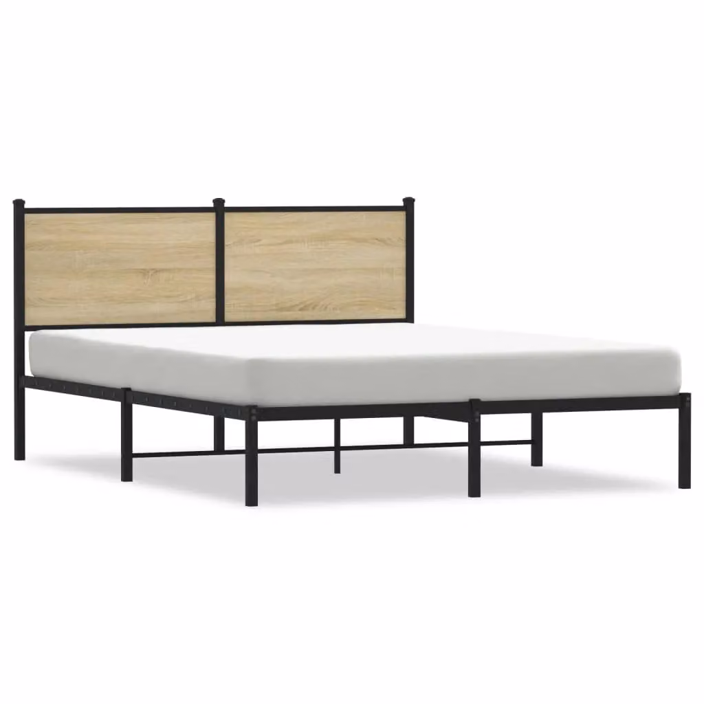 Berkfield Home Metal Bed Frame in Sonoma Oak Brown, W/D/H: 140 x 200 cm – 2