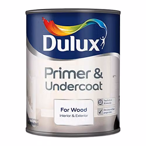 Dulux White Water Based Quick Drying Primer and Undercoat Paint for Wood, 0.75 l – 2