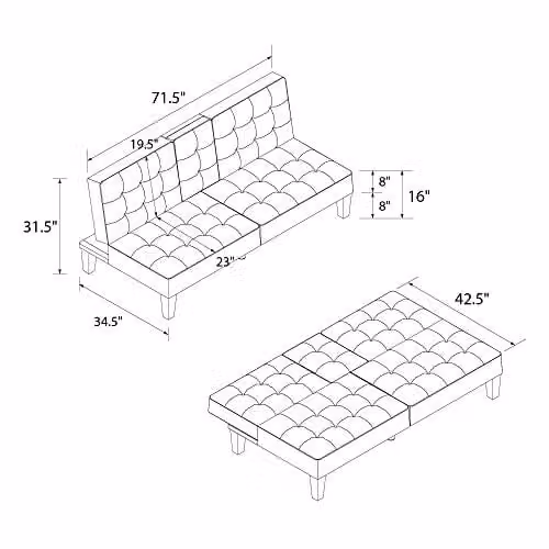 DHP Furniture Adalynn Convertible Sofabed in Black Faux Leather, W/D/H: 182 x 88 x 80 cm – 12