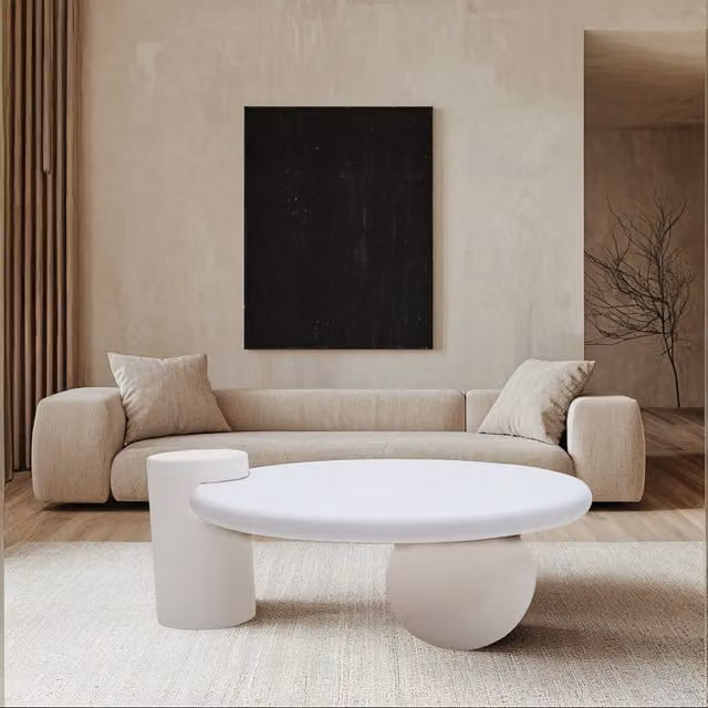 IH Design Udaipur Modern Abstract Round Coffee Table in White