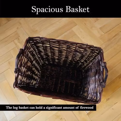 JVL Brown Vertical Weave Rectangle Log Basket with Wooden Handles W: 59.0 cm, D: 41.0 cm, H: 59.0 cm – 4