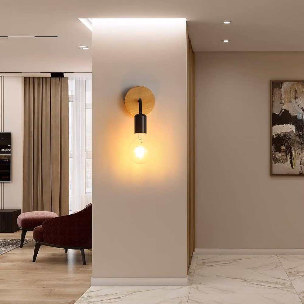 Pheashine Black and Wood Bend Arm Wall Sconce with E27 Holder, W/D/H: 10 x 11.5 x 17 cm – 4