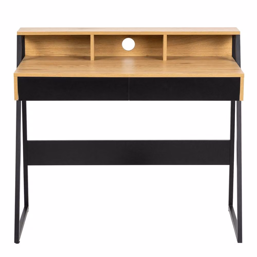 Wyld Haus Cyan Single Pedestal Writing Desk in Natural Oak Effect and Black – 3