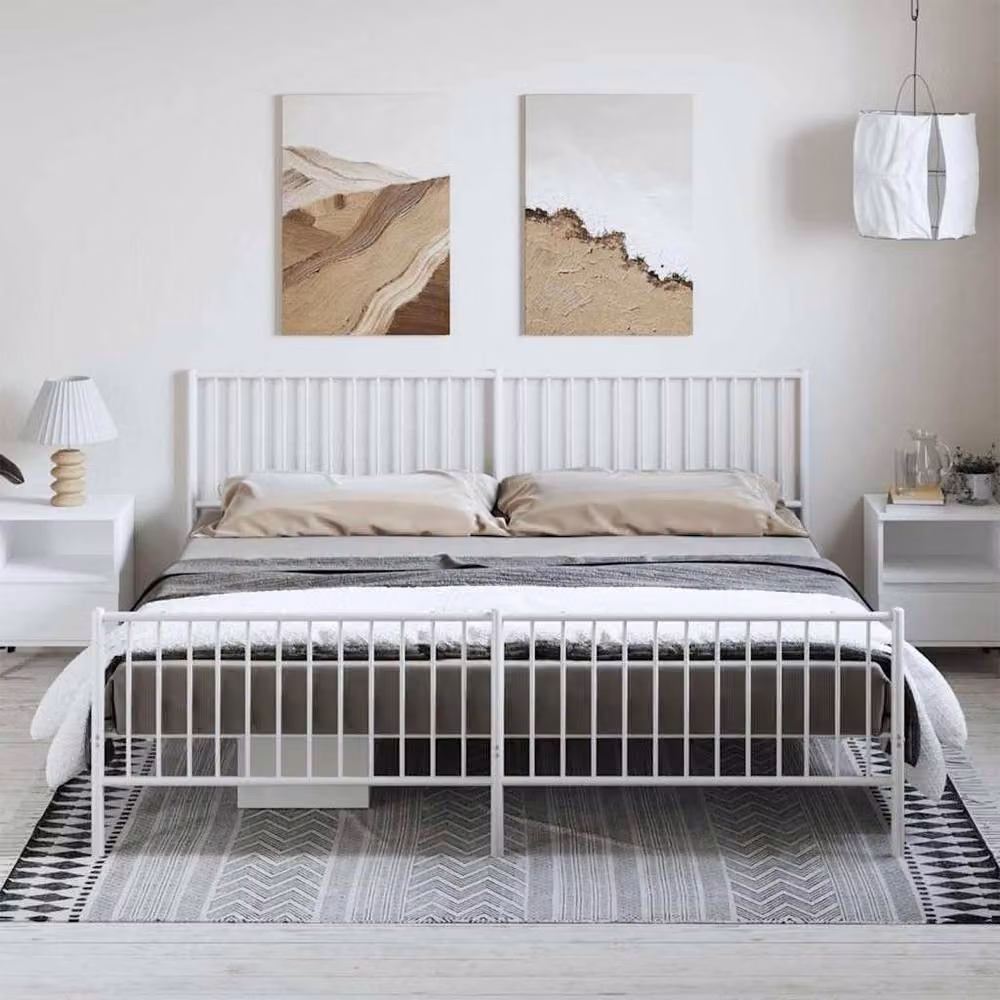 Berkfield Home Metal Bed Frame with Headboard and Footboard in White, W/D/H: 193 x 203 cm – 2