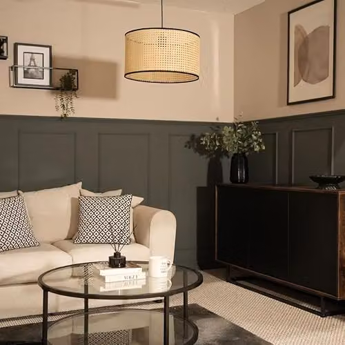 ValueLights Reni Modern Natural Rattan Cylinder Lamp Shade in Beige and Black, Width: 45 cm – 3