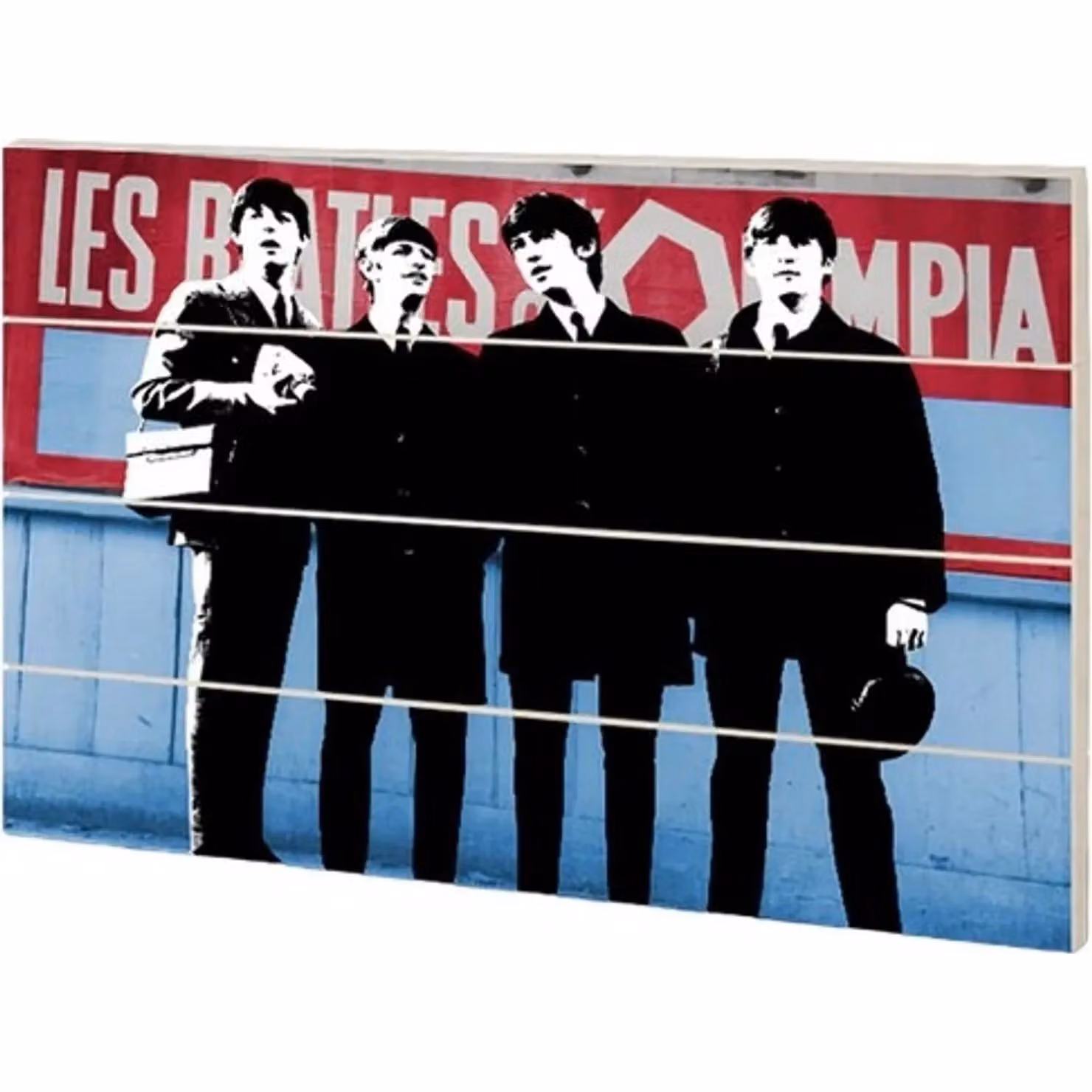 The Beatles In Paris Retro Wood Plaque in Baby Blue – 2
