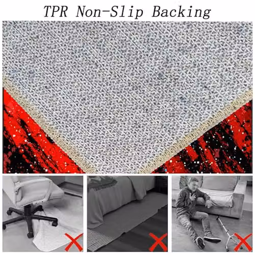 KwuSeug Large Gaming Area Rug, Black Abstract Modern Washable Non-Slip Carpet, W: 80 cm, L: 100 cm – 4