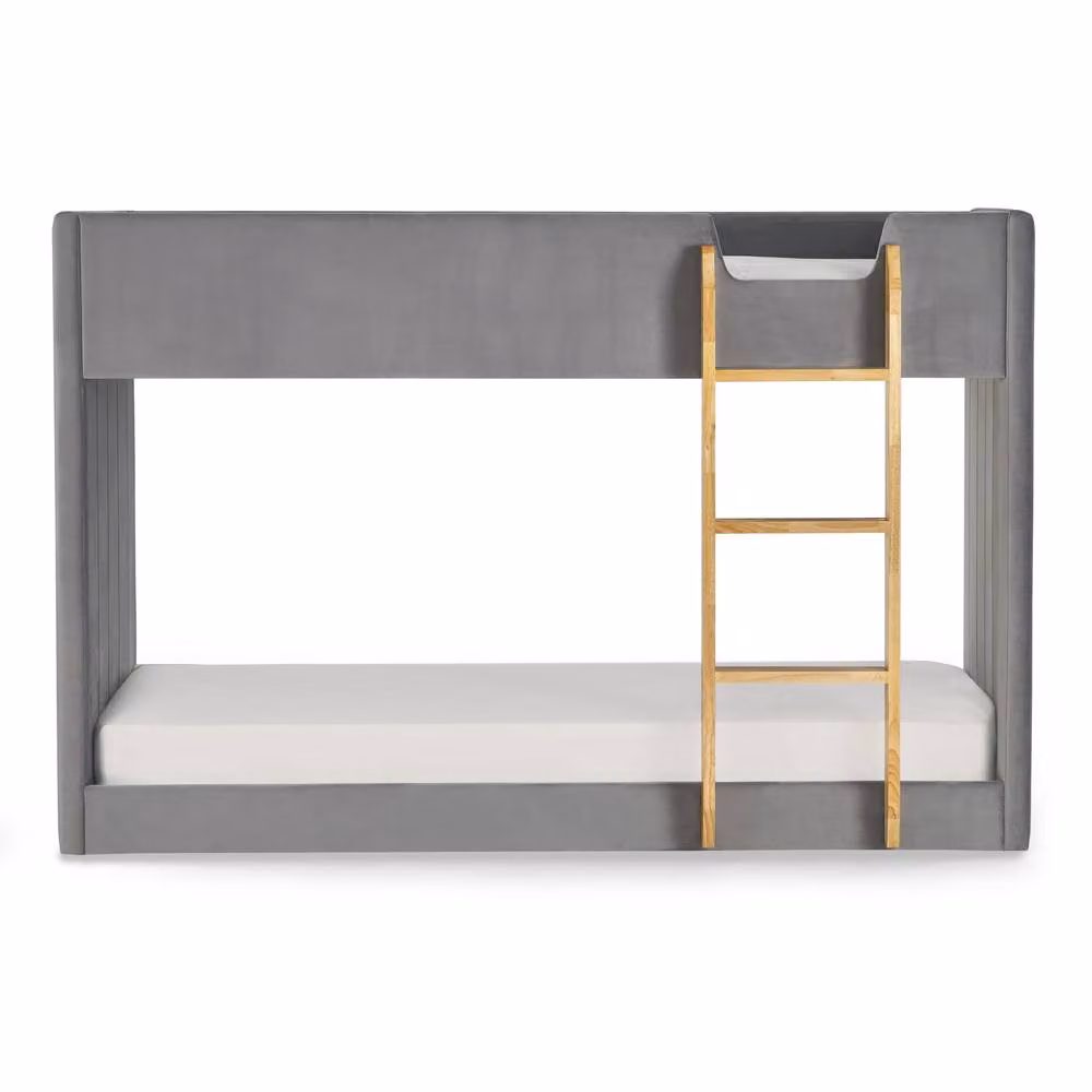 Cheshire Premium Laurel Grey Velvet Upholstered Single Bunk Bed, W/D/H: 90 x 200 cm – 3