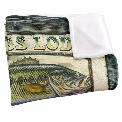 JQ Licensing Old Bass Lodge Sign Silky Touch Super Soft Fleece Throw Blanket, White and Multicolour, W/D: 152 x 127 cm – 2