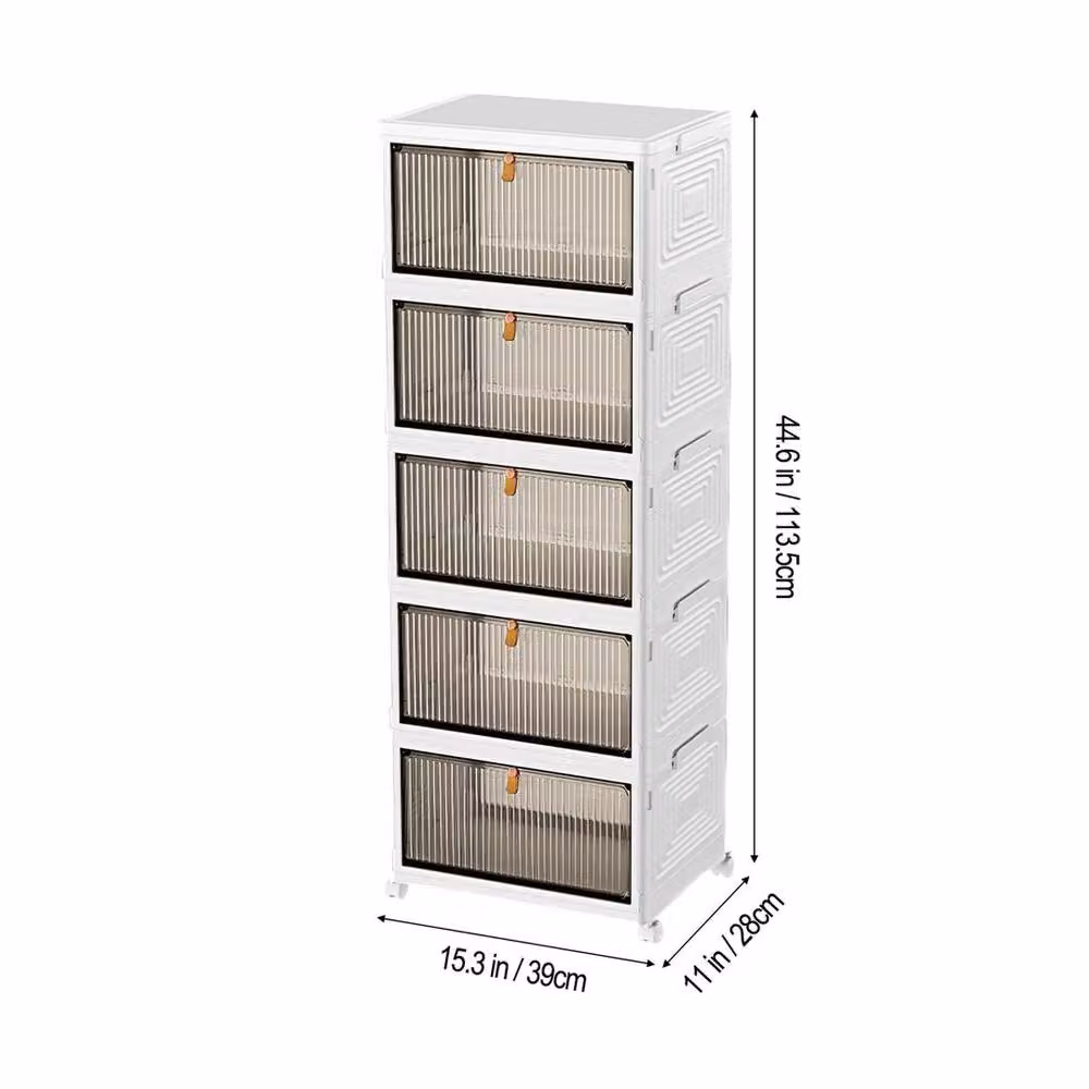 KORVIXA 5 Layer Foldable Storage Box with Pulleys in White, W/D/H: 100 x 100 x 113.5 cm – 2