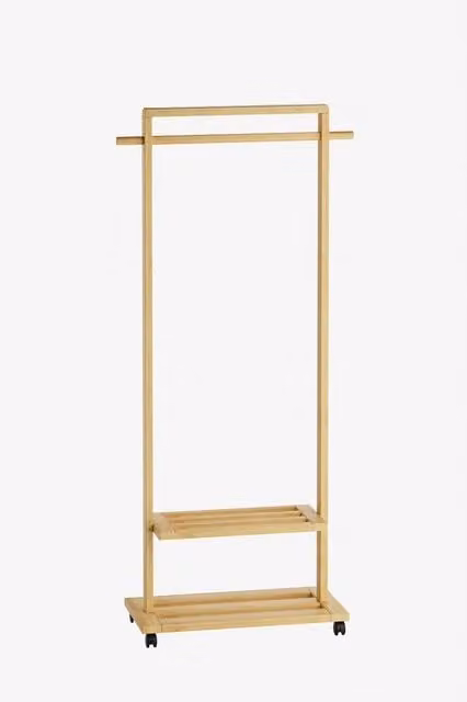 FORGEVIO Portable Bamboo Clothes Rail Rack with Wheels in Natural Brown