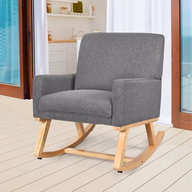 Costway Modern Upholstered Rocking Chair with Armrests in Grey