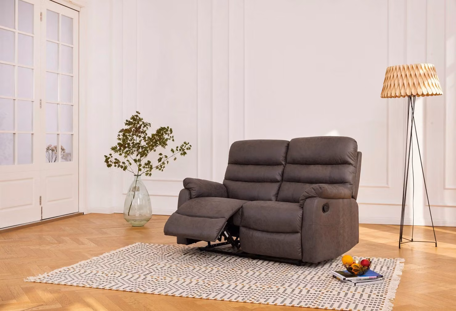 Home Detail Maxwell Air 2 Seater Recliner Sofa in Grey Synthetic Leather and Fabric – 2