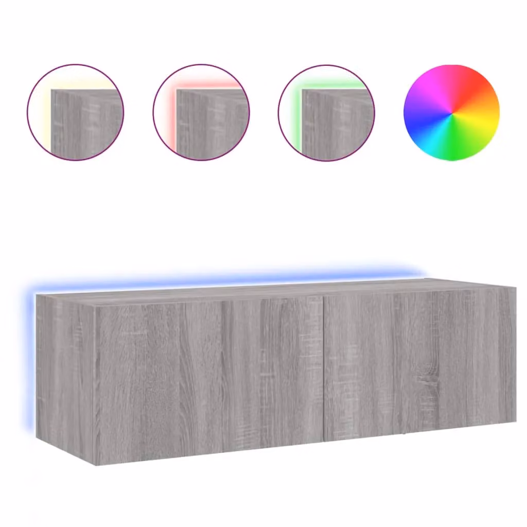 Berkfield Home Modern Wall Mounted TV Cabinet with Integrated LED Lights in Grey Sonoma, W/D/H: 100 x 35 x 31 cm – 2