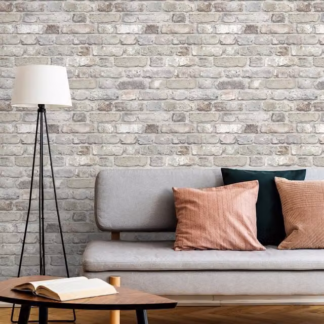 Grandeco Industrial Rustic Brick Textured Wallpaper in Anthracite, Pink, Red and Grey