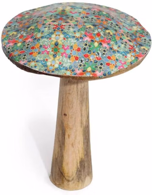 KDMD Large Wooden Mushroom Tabletop Decor with Multicolour Mediterranean Geometric Tile Pattern – 1