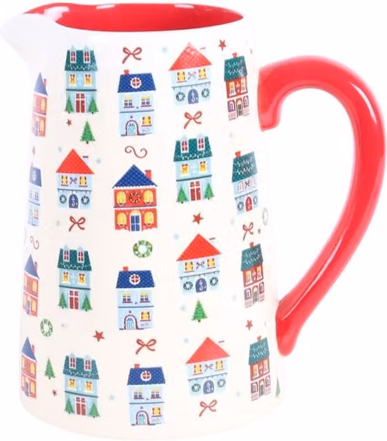 Kingsbury Gifts Christmas Street Print Floral Ceramic Flower Jug in Red and White