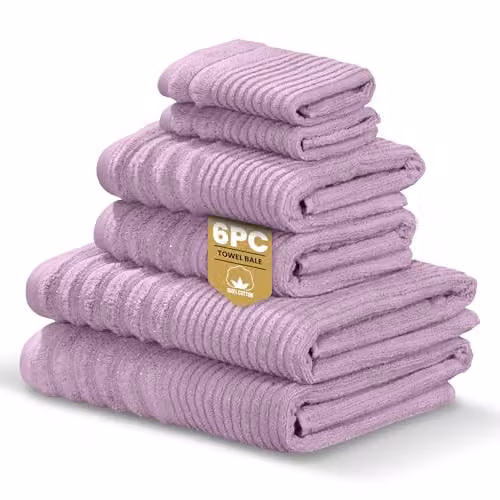 Rapport Home Linear 6-Piece Cotton Towel Bale Set in Pink and Purple, 500gsm – 1