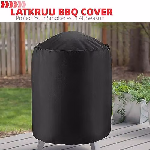 LATKRUU Waterproof Round Kettle BBQ Cover for Gas and Charcoal Grills, Black, W: 71 cm, D: 68 cm – 5