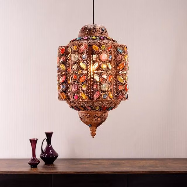 ValueLights Leyla Moroccan Style Bronze Lantern Shade with 10W Warm White LED Bulb, Diameter: 30.48 cm